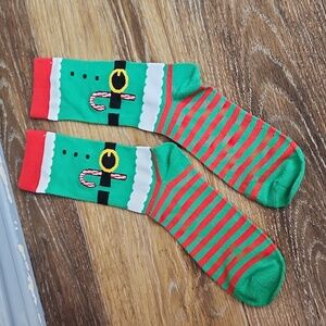 NWOT Christmas Socks Green Suit Red Stripes Candycane